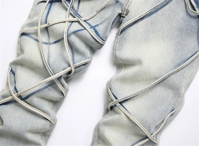 Джинсы мужские приталенные модные брюки из денима в стиле панк уличная одежда