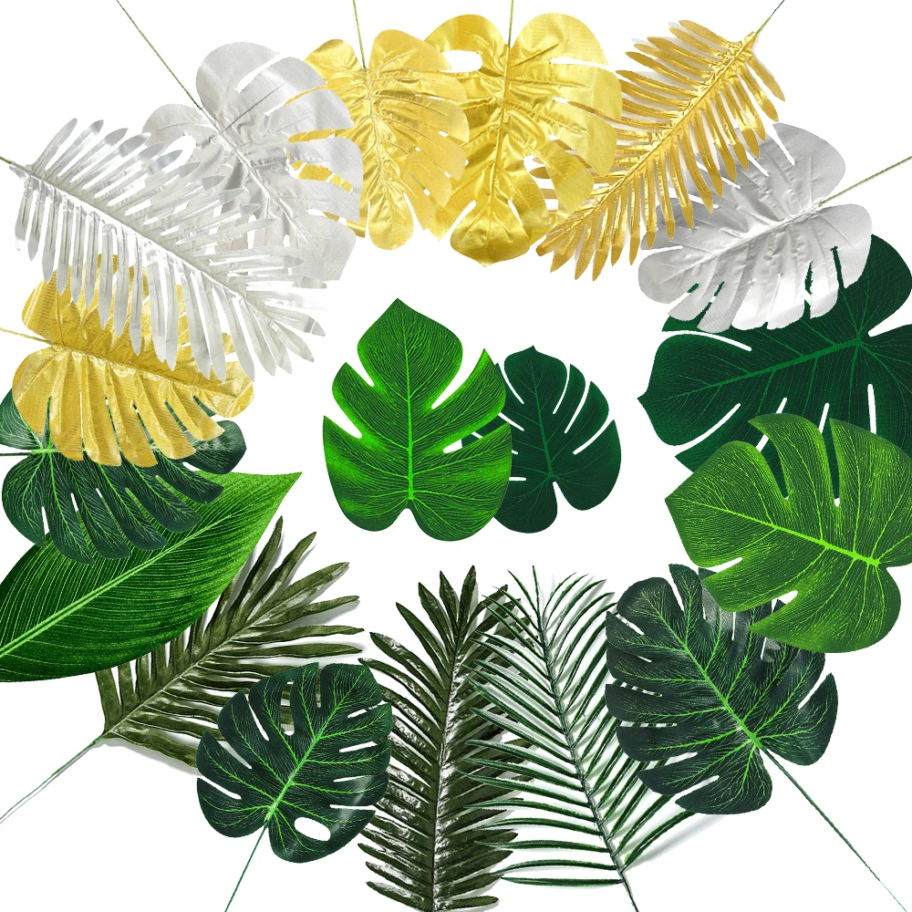 

Artificial Tropical Palm Leaves Hawaiian Luau Party Jungle Safari Theme Party Decor Summer Wedding Birthday Home Table Decor