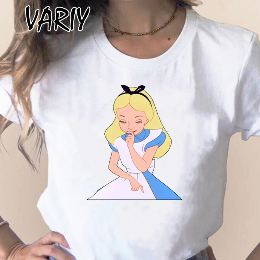 2022 Disney Frauen T Shirt Sommer Alice Im Wunderland T-Shirt Druck Trendy Harajuku T-shirt Disney Weiß Kaninchen Grafik Tops