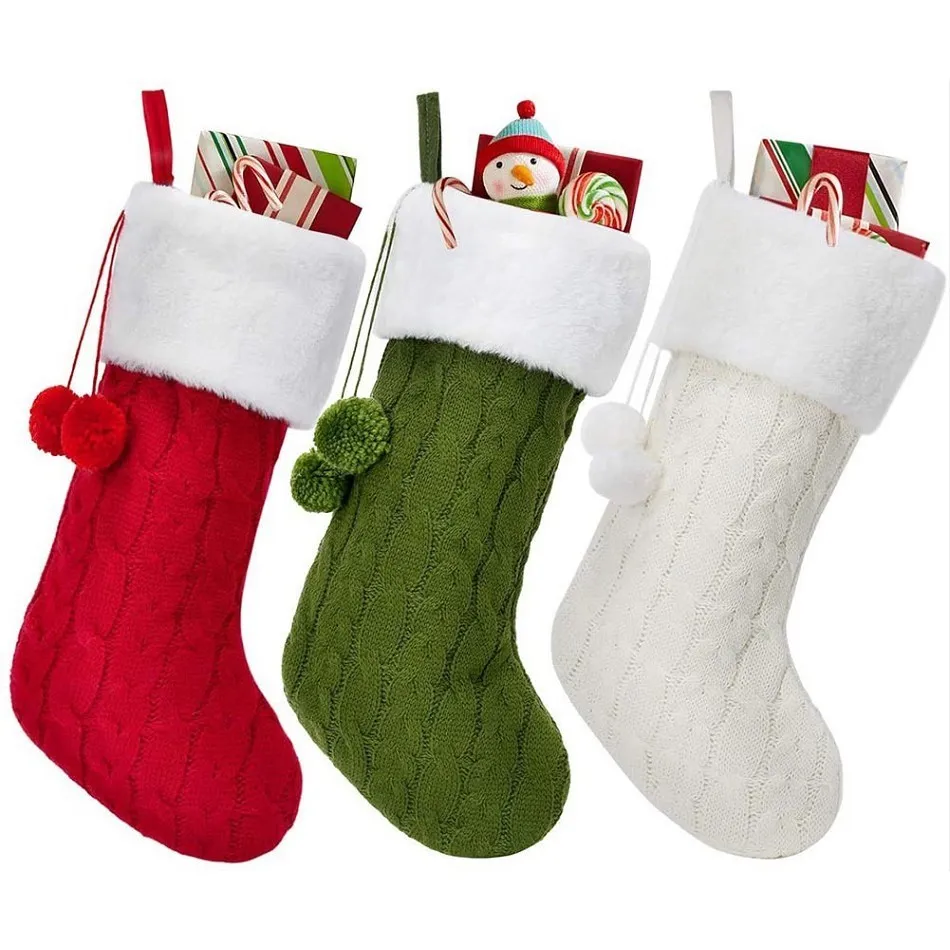 

2023 Merry Christmas Socks Red Green Christmas knitting Stocking Christmas Tree Pendant Decorations For Home Xmas Gift