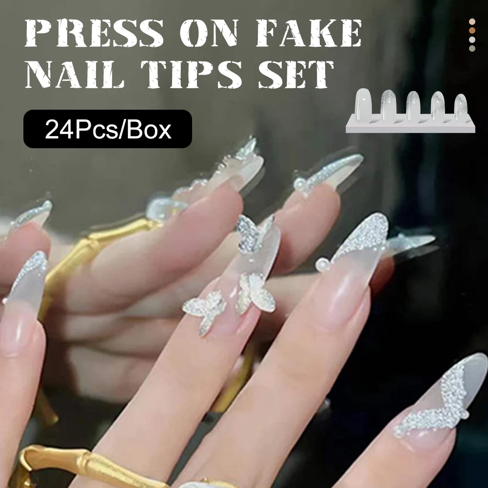 

24Pcs Long Coffin Press Fake Nails On Nails Ultrathin Fake Nail Tips Wearable Full Cover False Nails Manicure Nail Art Design