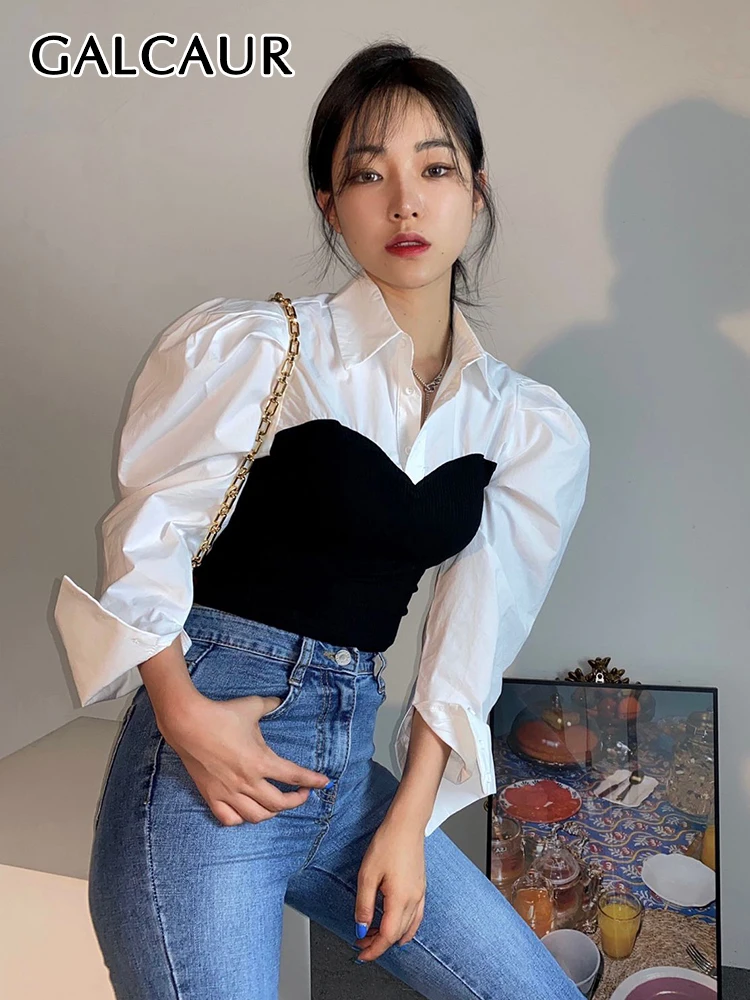 

Повседневная Блузка GALCAUR с асимметричным подолом, рубашки для женщин, V-образный вырез, длинный рукав, высокая талия, однотонная женская руба...