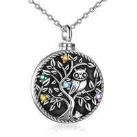 owl tree of life goddess colorful crystal locket pendant cremation memorial ashes urn necklace vintage jewelry