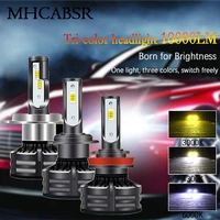headlight 10000lm h1 h3 h4 h7 csp chip dual cooling system automotive led headlights tri color temperature low beam high beam