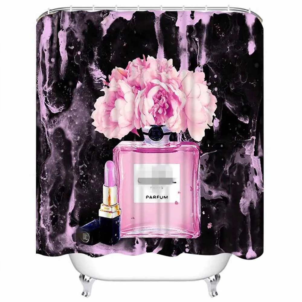 Розовая занавеска для душа с мраморным рисунком и цветочным принтом модный Декор