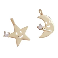 2pcs gold plated brass crescent moon charms star zircon pendants for jewelry making diy earrings necklace cute craft accessories
