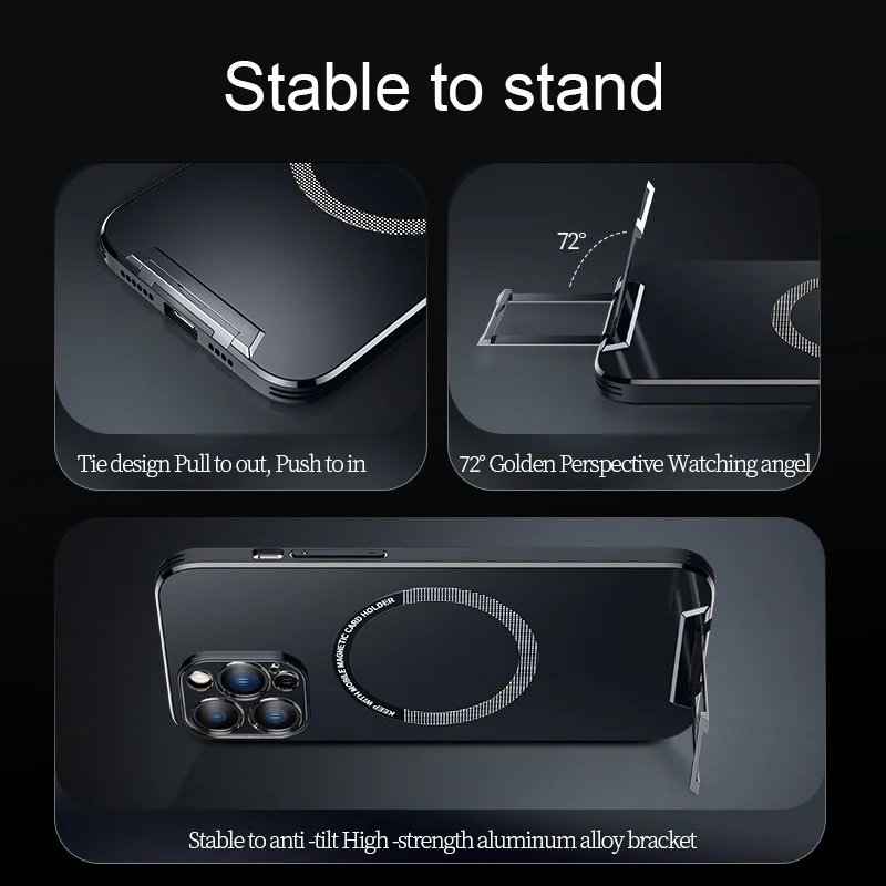 For iPhone 14 Pro Max Phone case Metal Invisible Bracket Stand Back Cover For iPhone 13 Pro Max 14 Plus Magsafe Magnetic Case