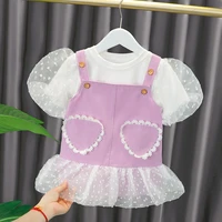 childrens clothing new girls short sleeved two piece suspender skirt summer girl baby western style 3 year old dress suit