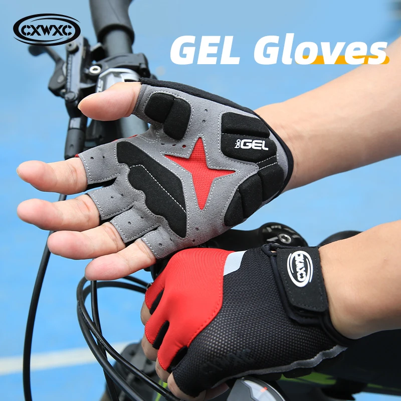 

CXWXC короткие велосипедные перчатки, Нескользящие Гелевые перчатки без пальцев для верховой езды с отражающей полосой, летние спортивные велосипедные полуперчатки