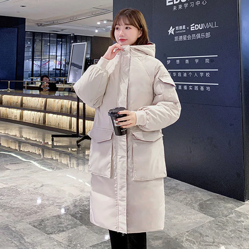 Down Cotton Jackets Women Winter 2022 New Mid-Length Hooded Parkas Loose Large Size Thick Warm Fashion Padded Outerwear Female
