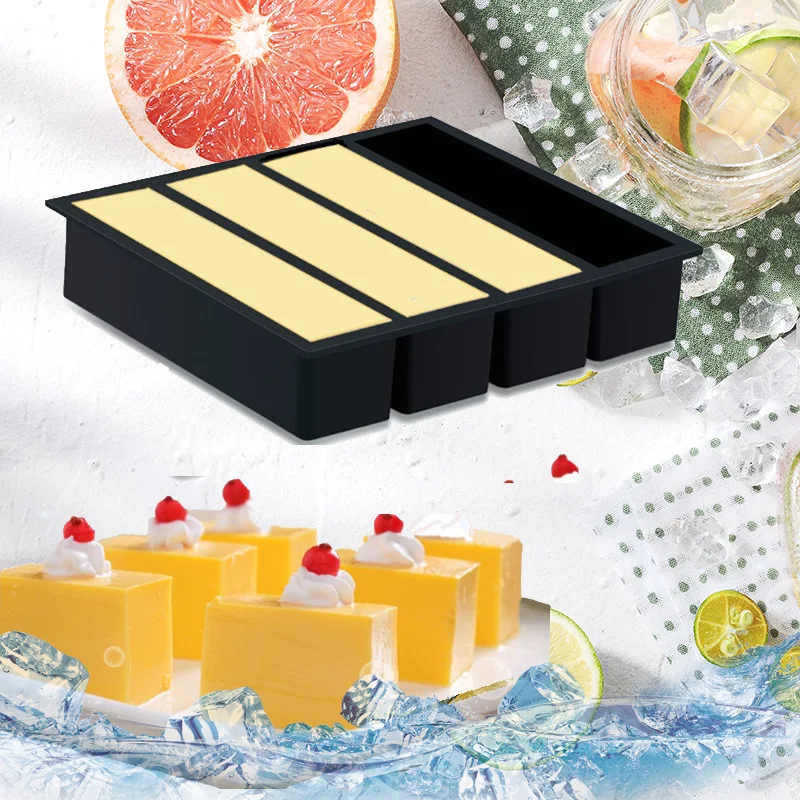 

4 Grids Long Ice Tray Reusable Silicone Mold BPA Free Ice Maker Food Grade Silicone Ice Cream Tools Kitchen Gadgets