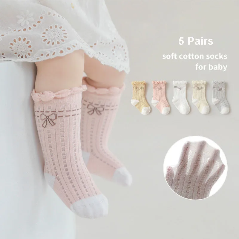 

5Pairs/lot 0-5Y Summer Girl Socks Mesh Thin Newborn Toddler Kids Sock Boneless Sewing Cotton Socks