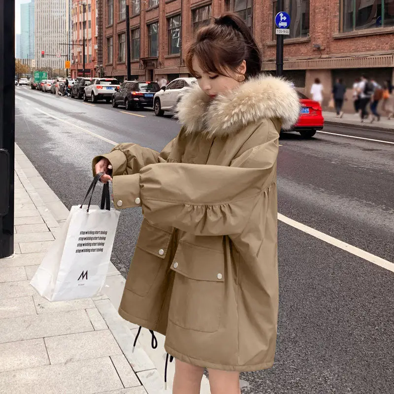 Plus Velvet Thickening Autumn and Winter New Loose Simple Fashion Trend Leisure All-match Solid Color Stitching Down Jacket