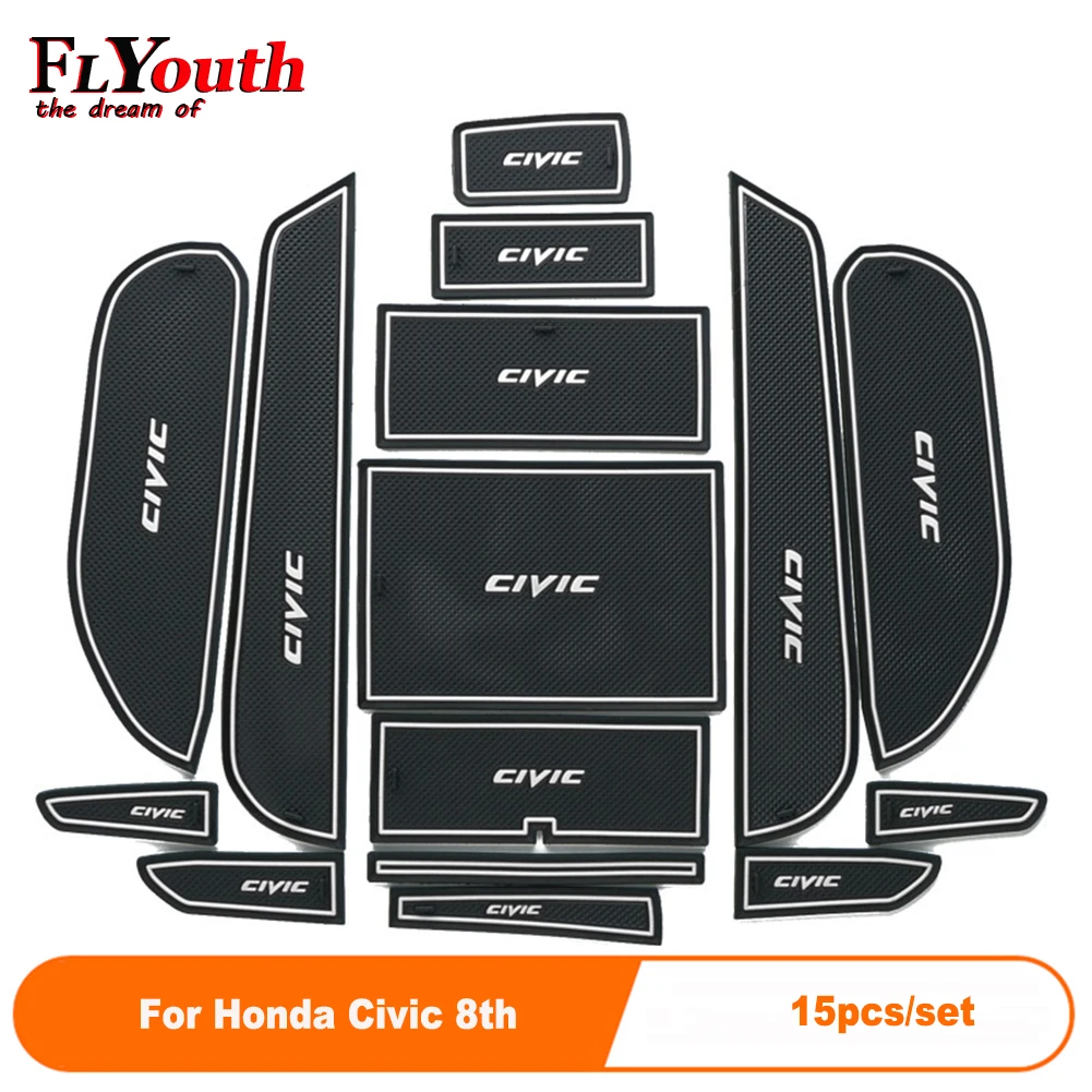

15pcs/set Car Door Groove Mat For Honda Civic 8th Auto Anti-Slip Cup Mat Non Slip Door Gate Pad Car Accessories