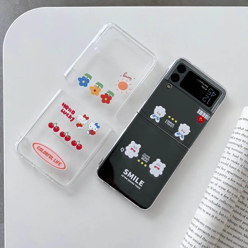 

Z Flip 3 Funda Case for Samsung Galaxy Z Flip 3 5G Lovely Cartoon Cat Bear Rabbit Pattern Protetcion Phone Case Cover ZFlip3