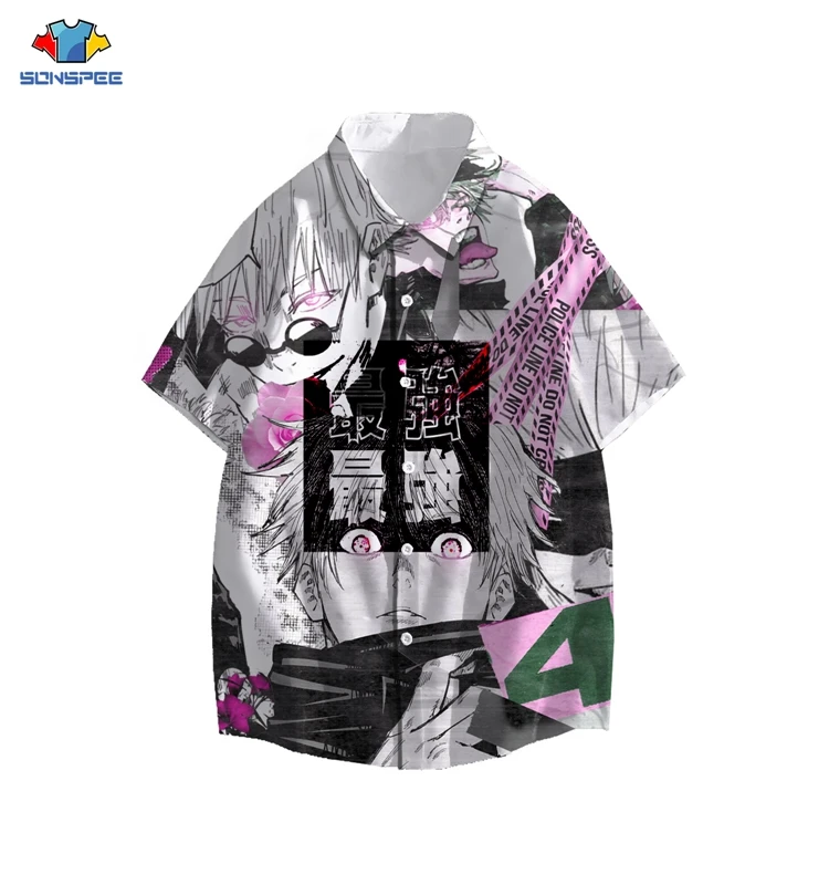 SONSPEE Anime Jujutsu Kaisen Gojo Satoru Shirt Men Women 3D Print Harajuku Summer Hawaii Shirts Casual Beach Oversized Tops