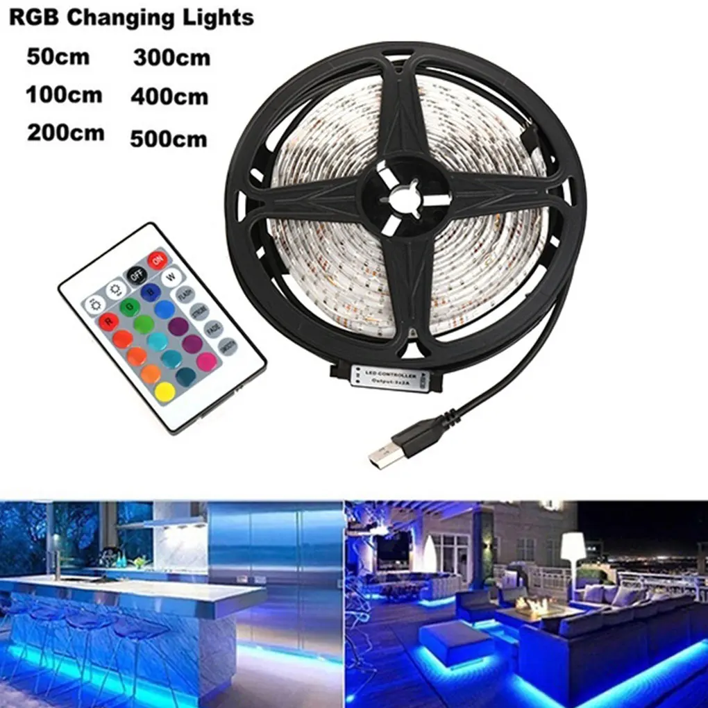 

3528 USB LED Strip Light 5V Color Changing String Tape Ribbon Waterproof White/ Warm 1M 2M 3M 4M 5M RGB LED Strip DIY IR Control