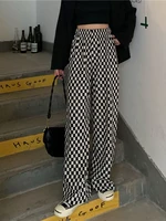 combinaison femme ropa aesthetic y2k clothes korean fashion black white plaid pants women harajuku wide leg checkerd trousers