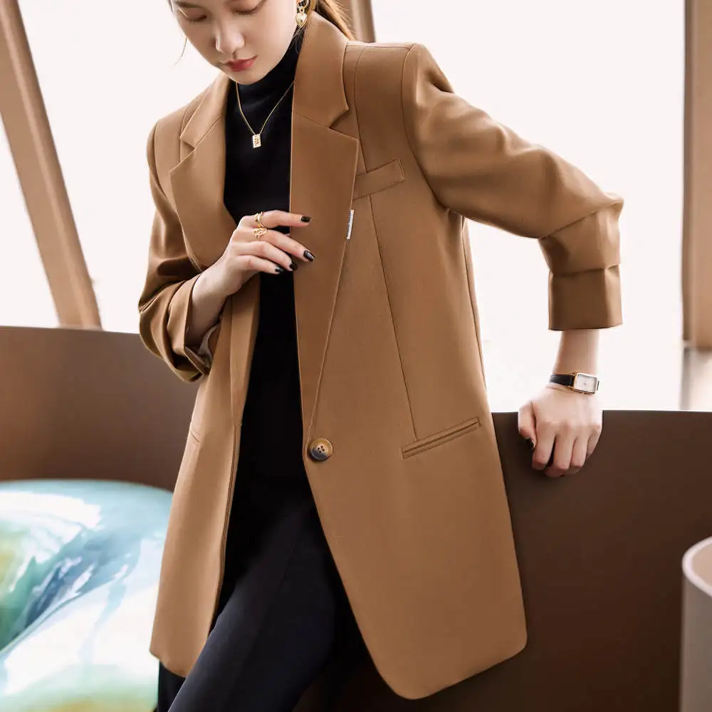 Korean High Quality  2023 Spring Ladies Professional Office Lapel Cardigan Suit Jacket Casual Women Work Coat Large Size Blazers