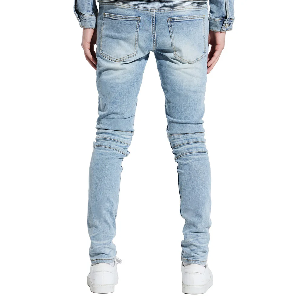 2022 Fashion Elastic Men's Jeans Personalized Pleated Denim Jeans Men Designer Jeans for Men Full Length Trousers