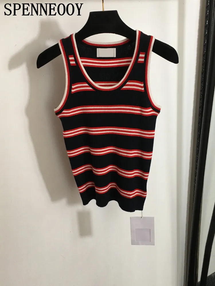 Женский вязаный свитер без рукавов SPENNEOOY подиумный винтажный полосатый