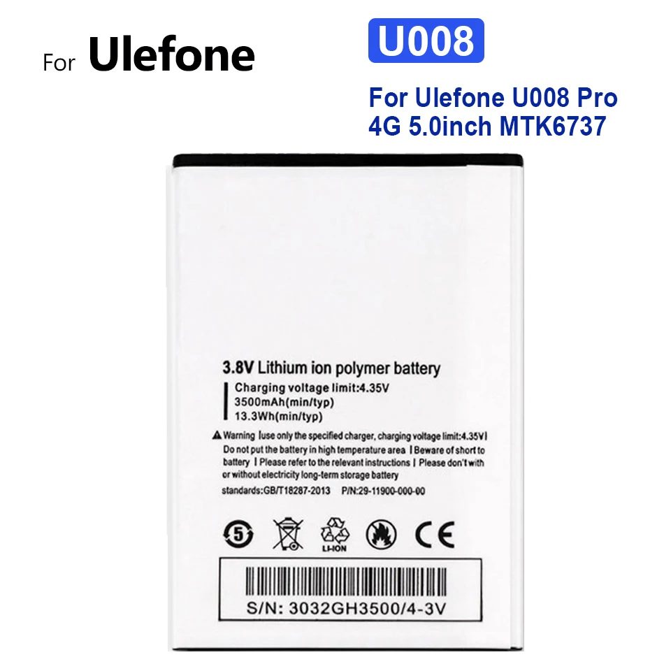 

Мобильный телефон аккумулятор U008 3500 мАч для Ulefone U008 Pro U008Pro 4G 5,0 дюйма MTK6737