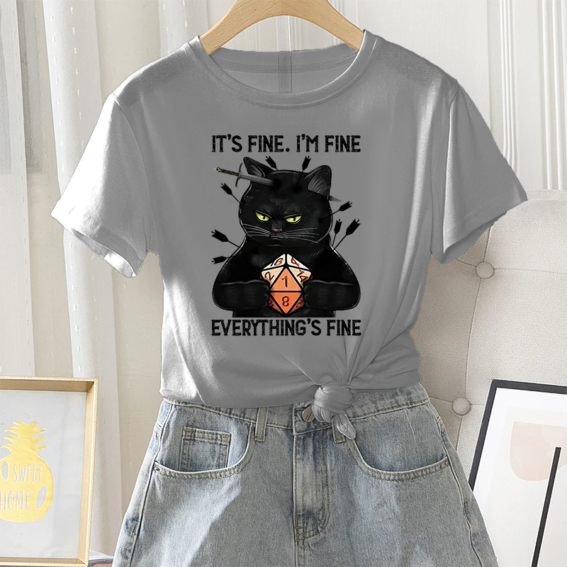 

Summer Women Vintage T-shirt Female Graphic Fashion Short Sleeve Letter Black Cat Print Ladies 100% Cotton Tshirt O-Neck Tee Top