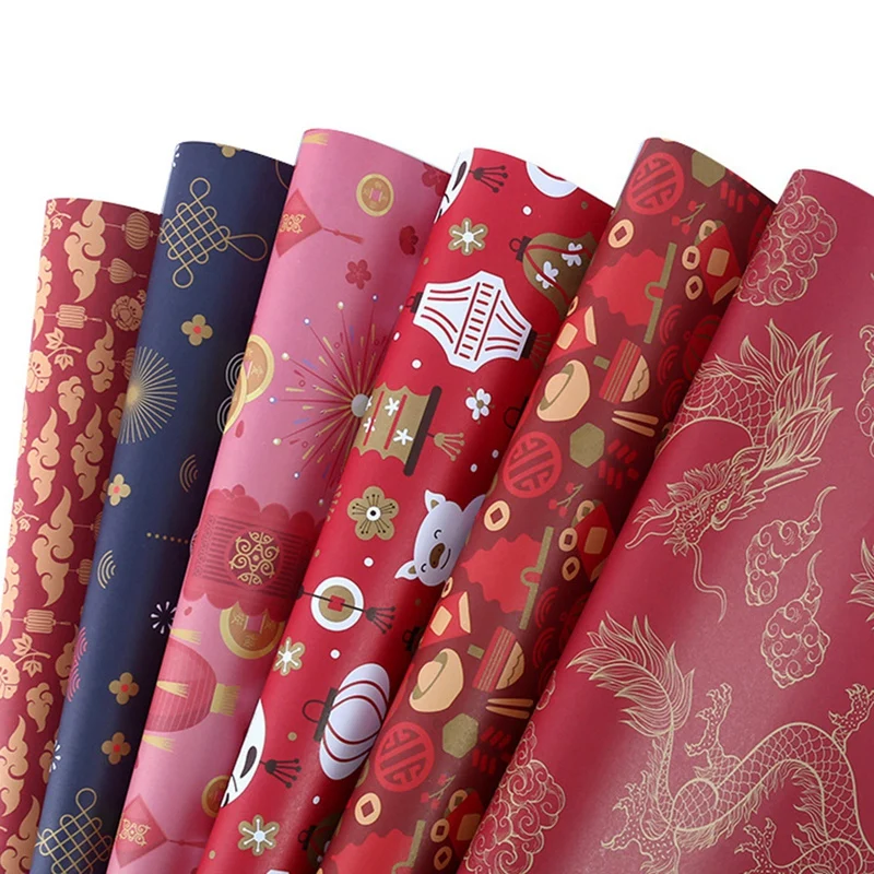 

Wrapping Paper Sheets Set Of 6 ,Spring Festival Chinese New Year DIY Gift Red Wrapping Paper,70Cm X 50Cm