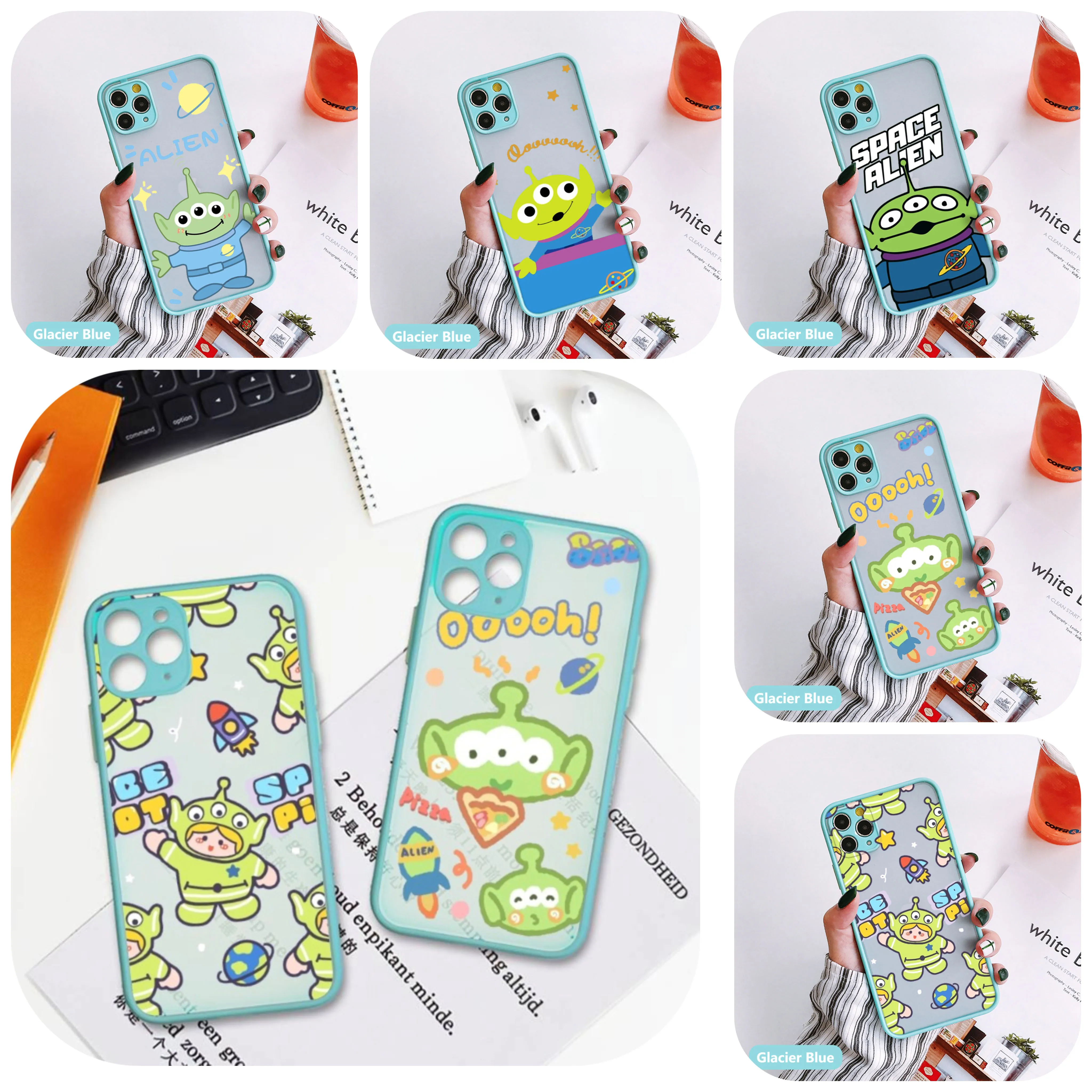 

Hot Cute Cartoon DIY Toy Alien Phone Case For iPhone 11 12 13 14 Pro Max XR XS X Mini Deluxe Silicone Bumper Clear Matte Cover