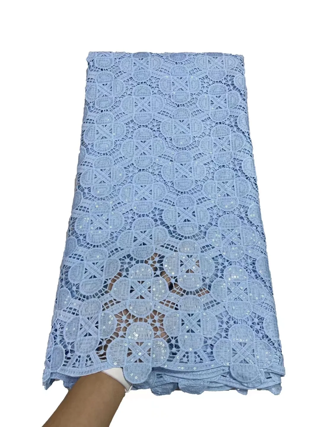 

2022 Nigerian Latest Sky Blue High Quality Guipure Cord Lace African Sequin Mesh Net Fabric Swiss Wedding Birthday Party Dress