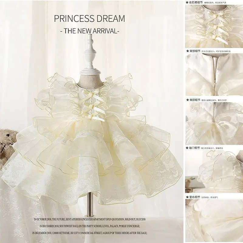 

Летнее винтажное кружевное бальное платье принцессы в стиле "Лолита" для маленьких девочек, многослойное платье для торта на день рождения, детской праздничной детской одежды