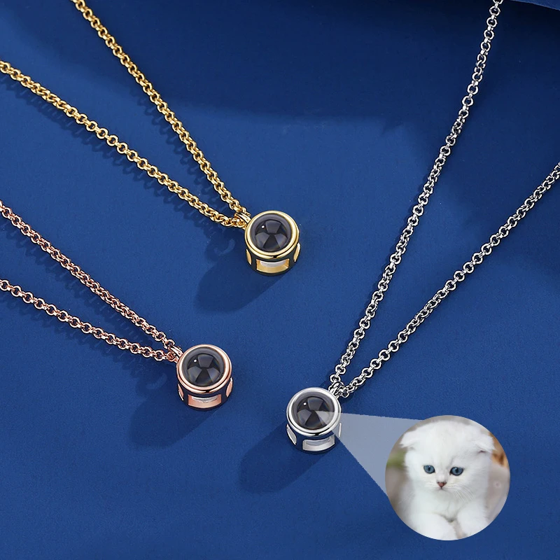 Minimalism Small Circle Pendant Custom Photo Projection Necklace For Women 18k Gold Color Collarbone Chain Fashion Jewelry