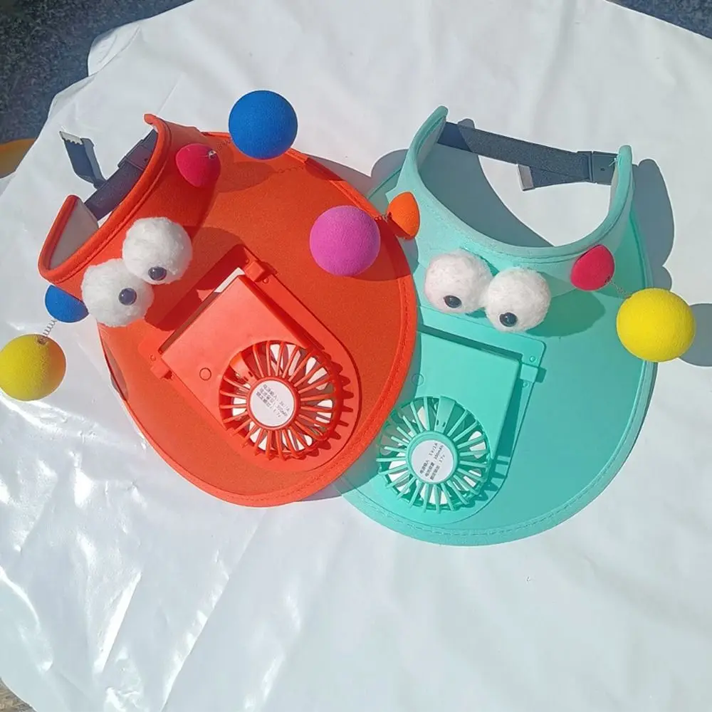 

Electric Fan Big Eyes Summer Wide Brim Sunshade Cap Children Sun Visor Hat Empty Top Hat Korean Style Cap Kids Sun Hat
