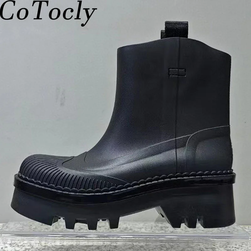 

Женские ботинки с круглым носком, высокие сапоги на толстой подошве, резиновая непромокаемая обувь, модельные ботинки