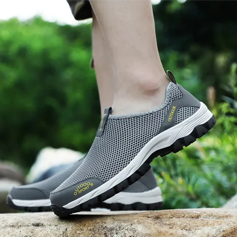 Walking Shoes Men Slip on Casual Sneakers Male Breathable Outdoor Shoes Lightweight Flat Shoes Blue Black Grey
