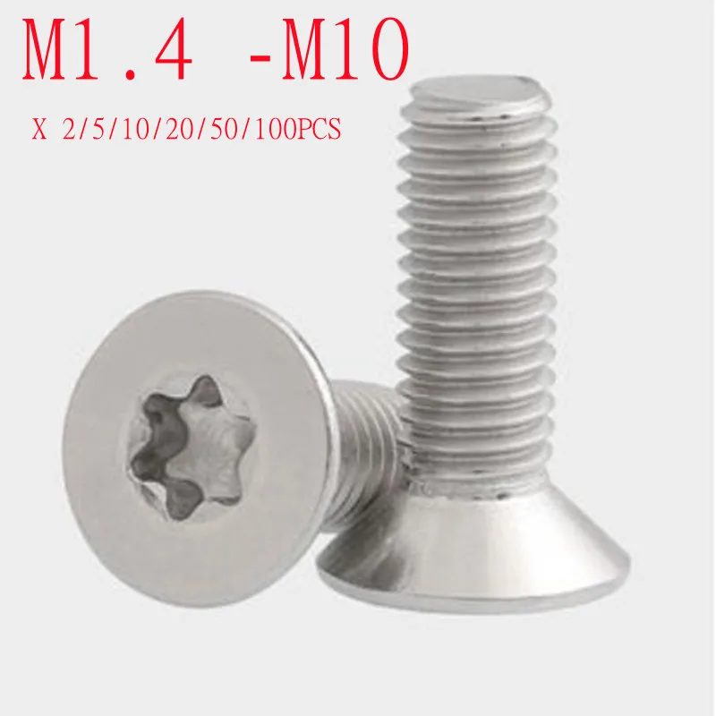 

2/10/50pcs M1.4 M1.6 M2 M2.5 M3 M4 M5 M6 M8 M10 304 A2-70 stainless steel GB2673 Six-Lobe Torx Flat Countersunk Head Screw