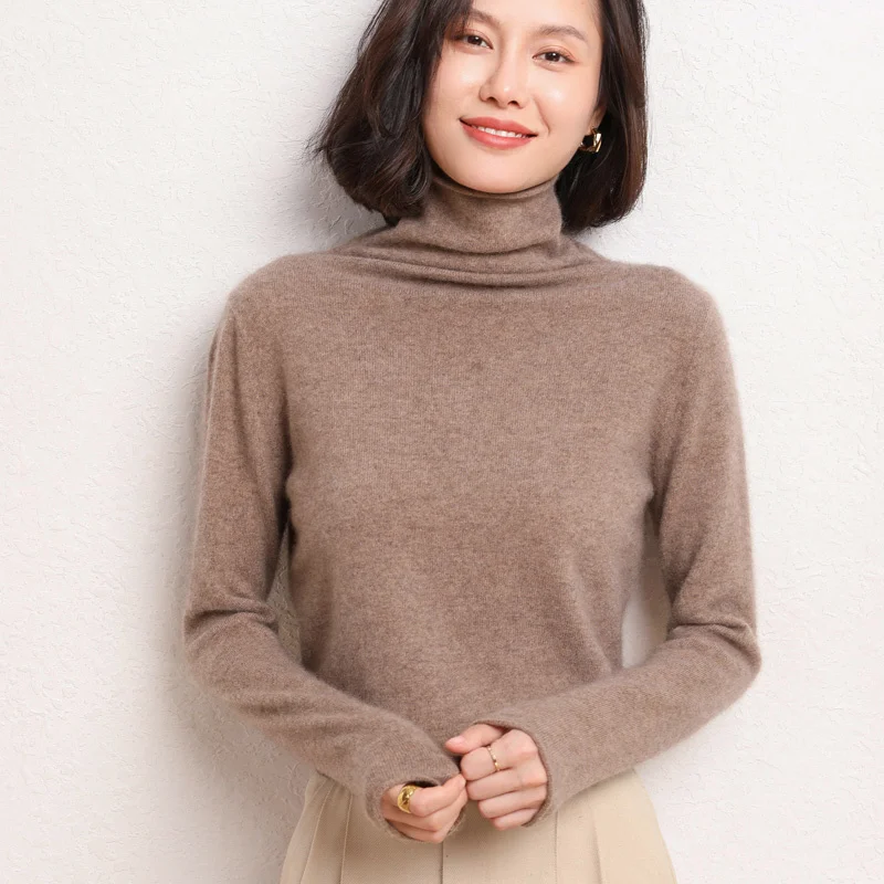 

100% Pure Wool Cashmere Sweater 2022fall/winter Pile Collar Pullover Korean Fashion Casual Knitted Tops Women Jacket Long Sleeve