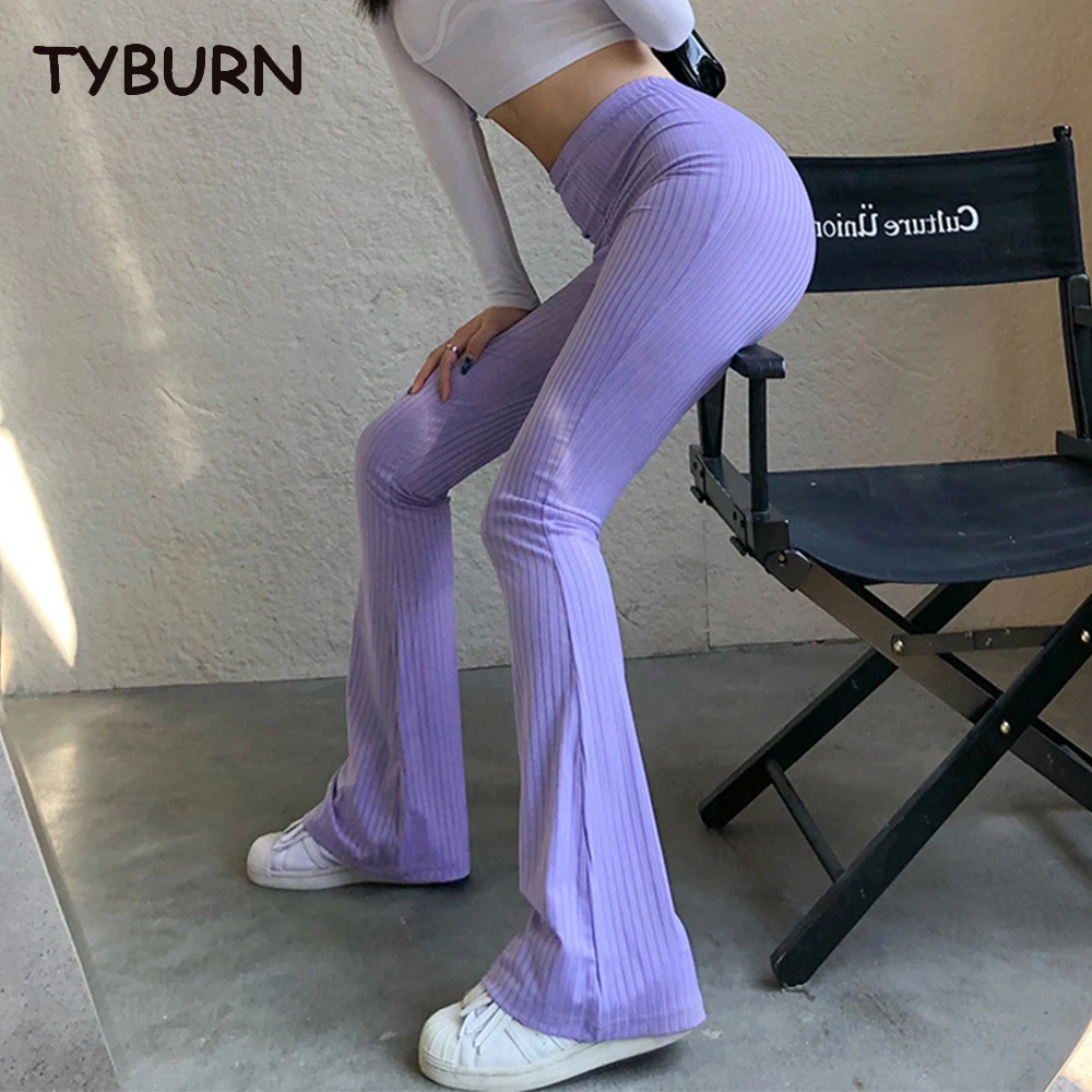 

Брюки TYBURN женские с завышенной талией, модные однотонные брюки-клеш, эластичные повседневные фиолетовые штаны, весна-лето 2023
