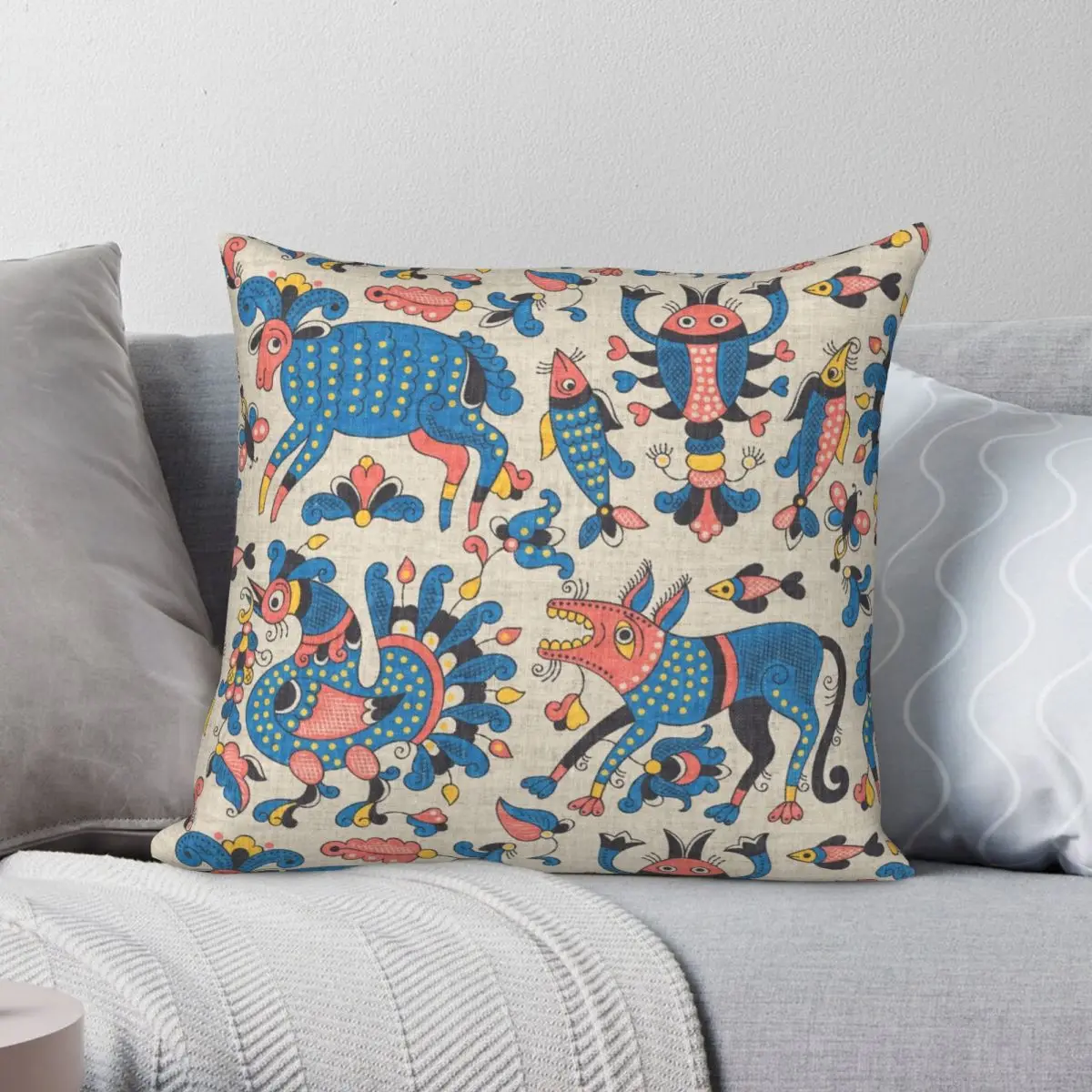 

Ukrainian Tile Square Pillowcase Polyester Linen Velvet Creative Zip Decor Sofa Seater Cushion Cover 18"