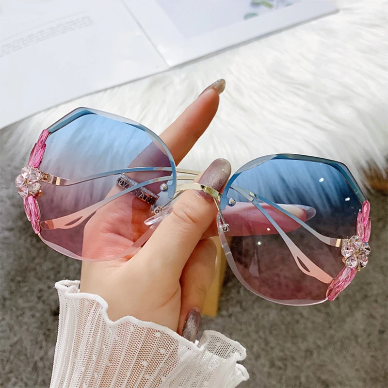 

Fashion Glasses Diamond Sunglasses Women 2022 Brand Rimless Shades For Women Luxury Vintage Vasos Decorativos Zonnebril Dames