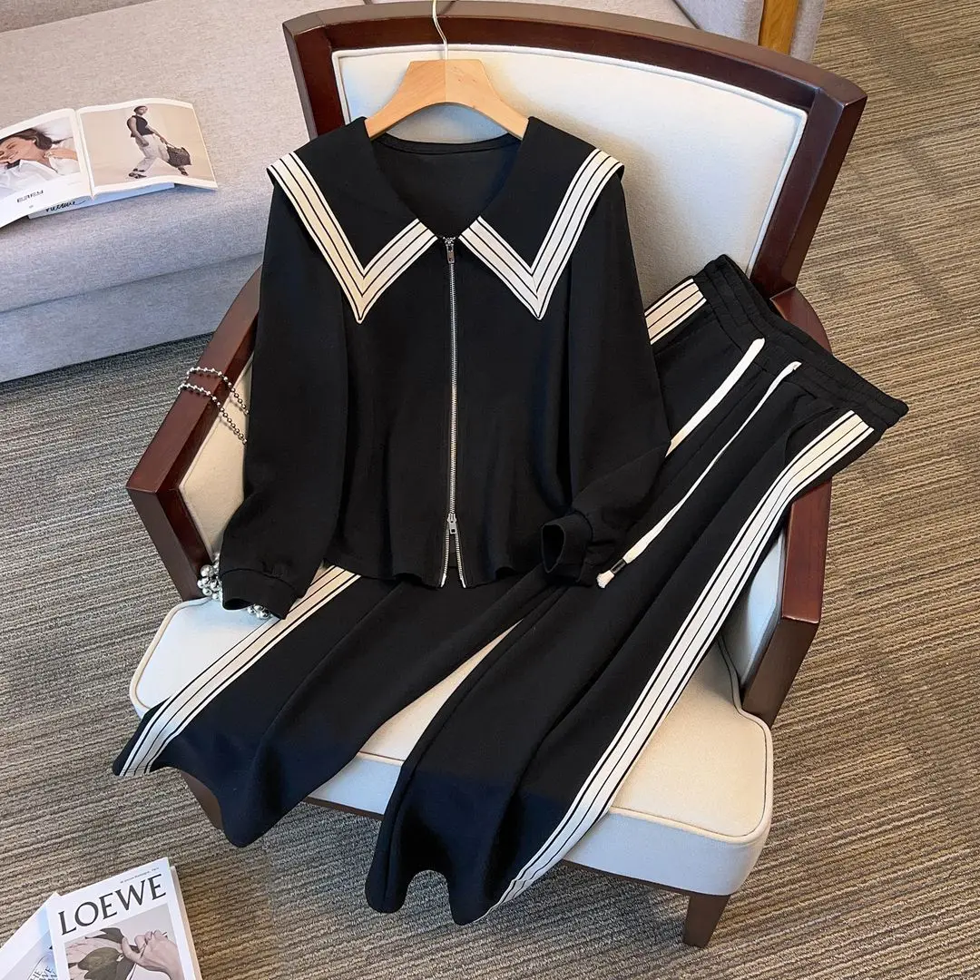 Комплект из двух предметов больших размеров женский осенне-зимний новый