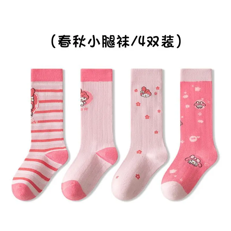 4 шт. носки для девочек длинные из чистого хлопка Sanrio Kuromi Hello Kitty Princess Kawaii детский