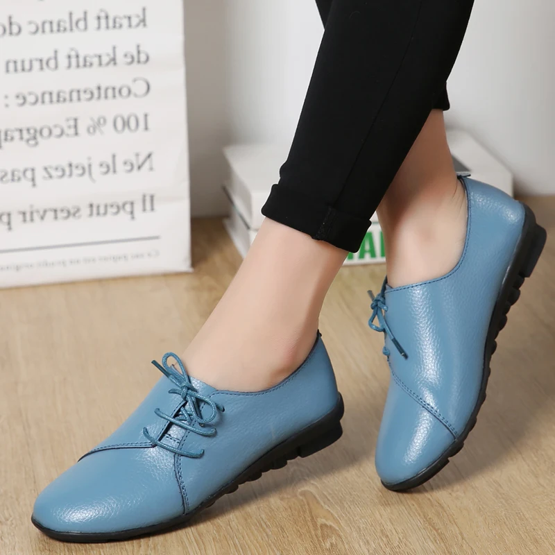 

Fashion Women Flats Soft Leather Round Head Women Casual Flats Ladies Side Flat Oxford Shoes Genuine Leather New Mother Shoes