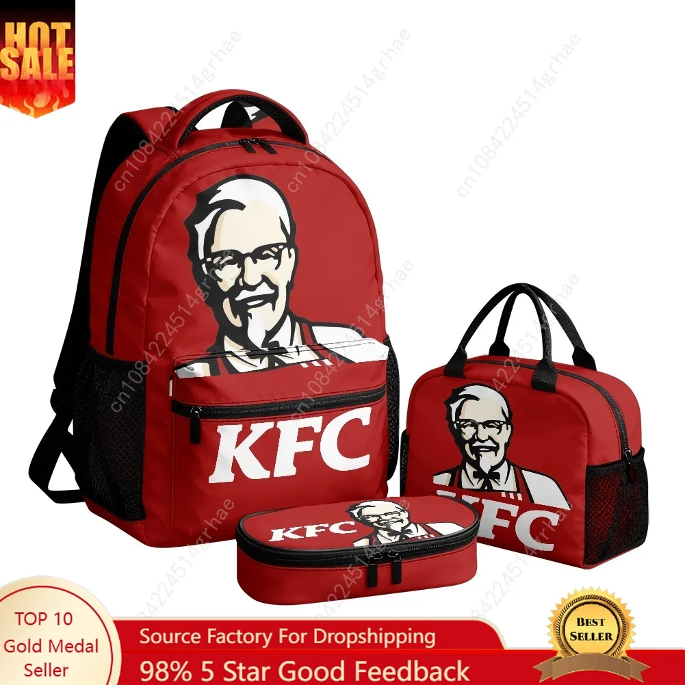 Фото Набор из 3 предметов KFC Fried Chicken Minogue Custom Leisure с принтом по всей поверхности (включает рюкзак, сумку для ланча и пенал). №1