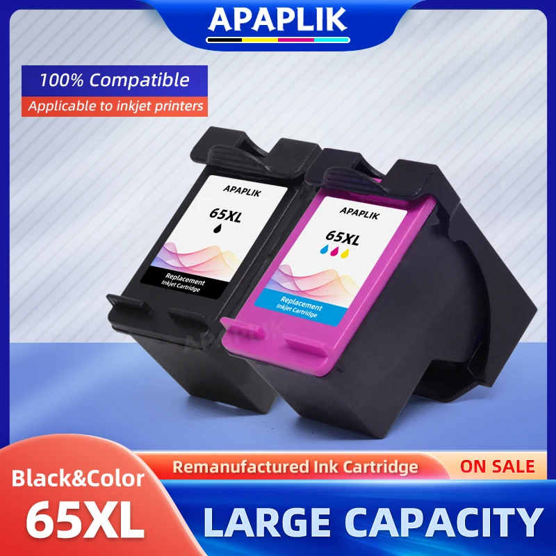 

APAPLIK 1Set 65XL Ink Cartridge Compatible For HP 65 Envy 5010 5020 5030 5032 5052 5055 2625 2628 2630 2632 2633 Printer