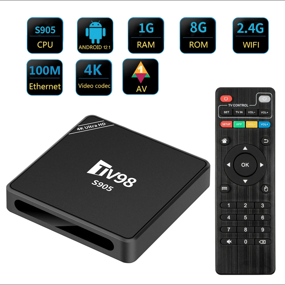 

TV98 S905 Android Big HDR Set Top OS 4K BT5 WiFi 6 2.4/5.8G Android12 Smart Sticks Android HD TV Box Stick Portable Media Player