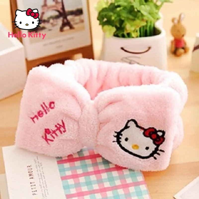 

Милая повязка для волос Hello Kitty для девушек, спортивный шарф для волос для мытья лица и макияжа, фланелевый головной платок с большим бантом