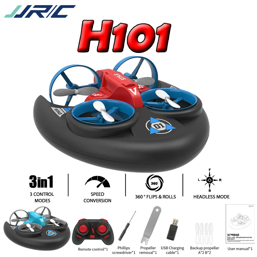 

JJRC оригинальный Радиоуправляемый лодочный автомобиль с дистанционным управлением Квадрокоптер Air Land и Sea трюковый Дрон H1012.4G DIY 3 в 1 игрушечн...