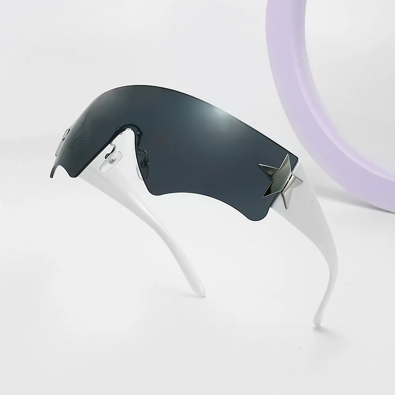 

2022 New Fashion Brand Designer Star One Piece Sunglasses Women Vintage Punk Rimless Sun Glasses Female Men Driving Goggles