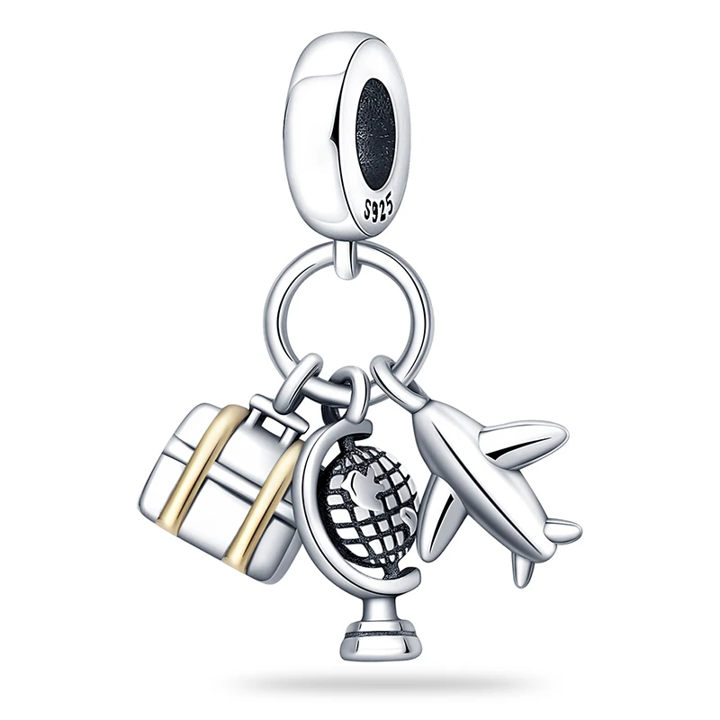 

New Authentic Silver Globe Beaded Airplane Pendant for Original 3mm Bracelets and Bracelets for Women Birthday Fashion Jewelry G